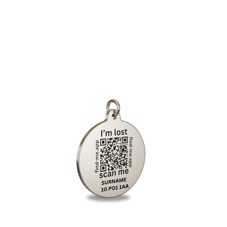 Stainless Steel Round QR Code Pet ID Tag (SML)