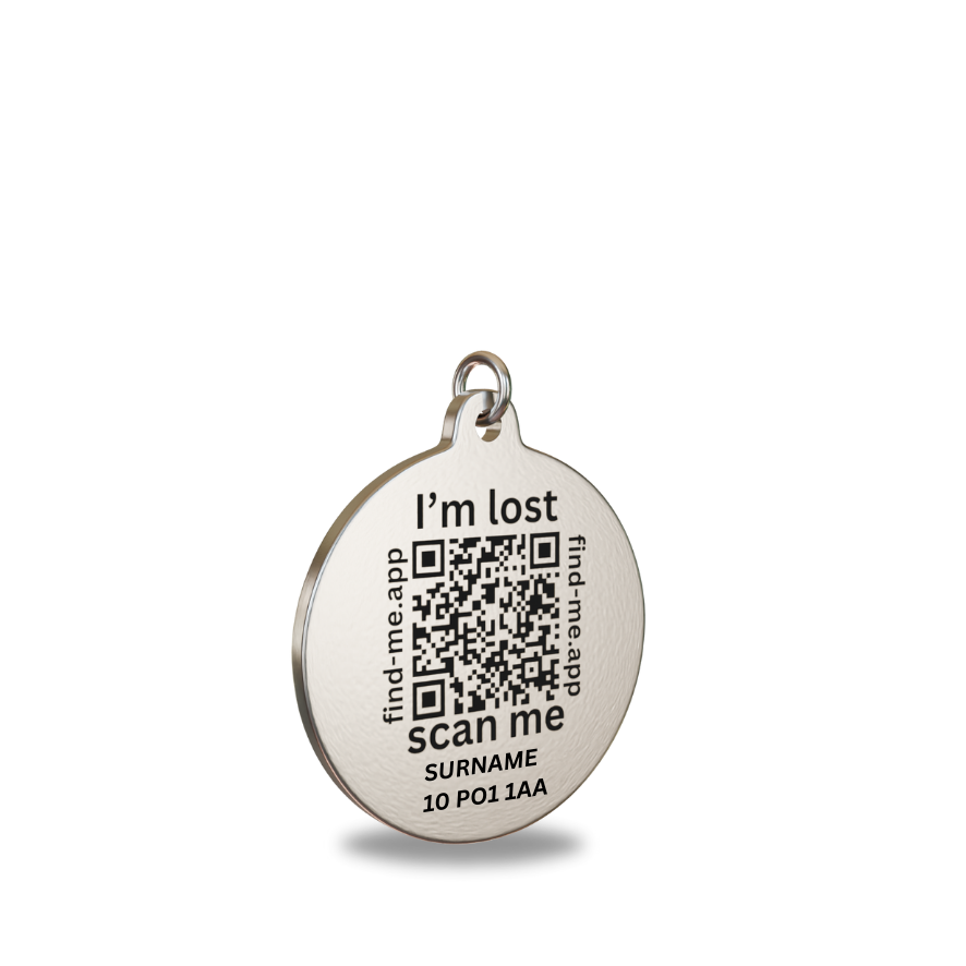 Stainless Steel Round QR Code Pet ID Tag (MED)
