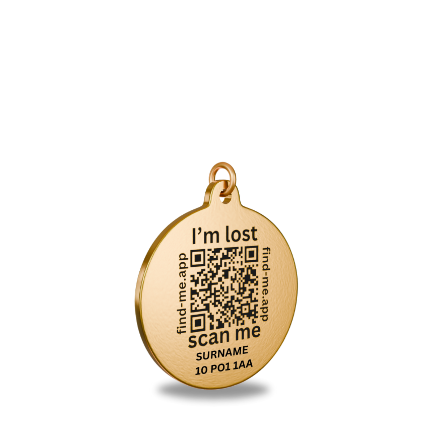 Solid Brass Round QR Code Pet ID Tag (MED)