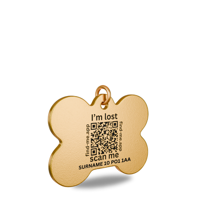 Solid Brass Bone QR Code Pet ID Tag