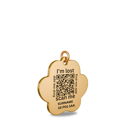 Solid Brass Paw QR Code Pet ID Tag